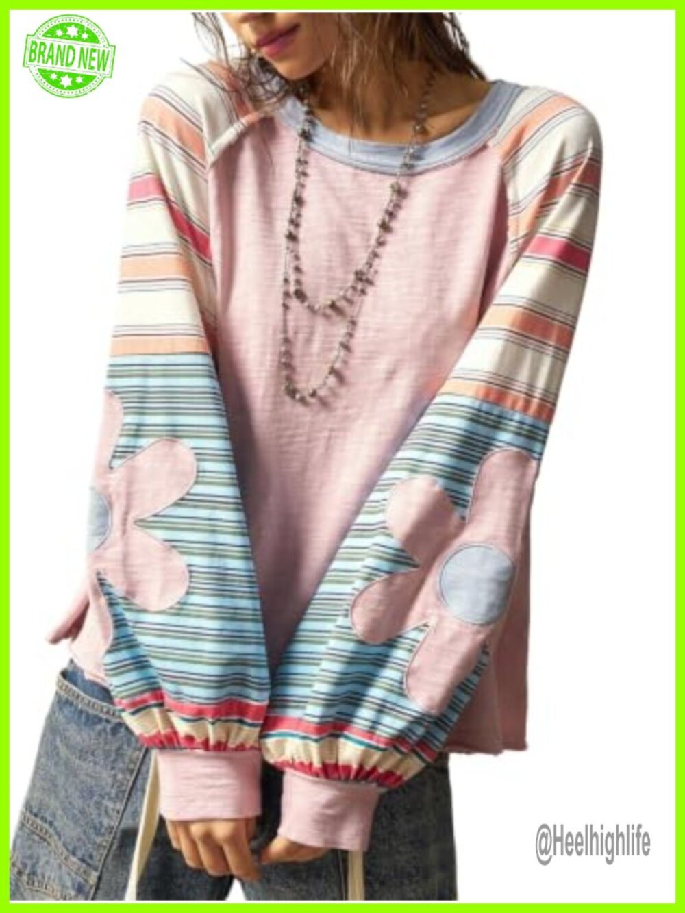 Oversized Crewneck Sweatshirt Long Sleeve Drop Shoulder Pullover Boho Top
